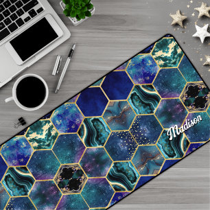 Chic girly faux Glitter Turquoise blue geometric Desk Mat