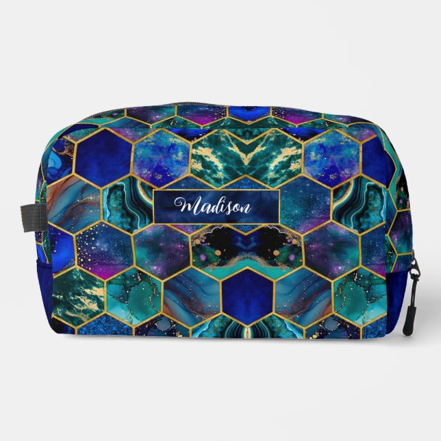 Chic girly faux Glitter Turquoise blue geometric Dopp Kit (Front)