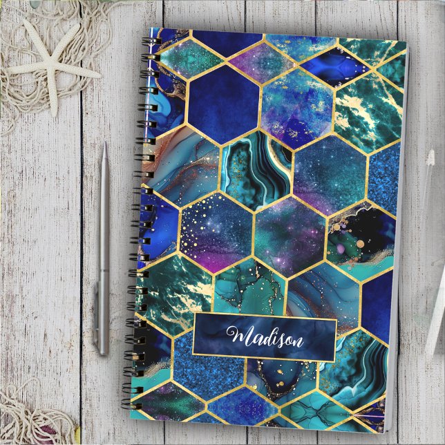 Chic girly faux Glitter Turquoise blue geometric  Notebook (Creator Uploaded)
