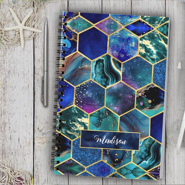 Chic girly faux Glitter Turquoise blue geometric Notebook (Creator Uploaded)