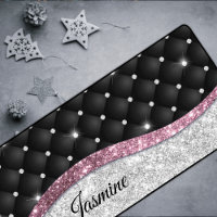 Chic girly faux Silver glitter black pink monogram