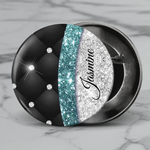 Chic girly faux Silver glitter black teal monogram Magnet