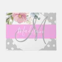 Chic & Girly Floral White Pink Grey Monogram Name
