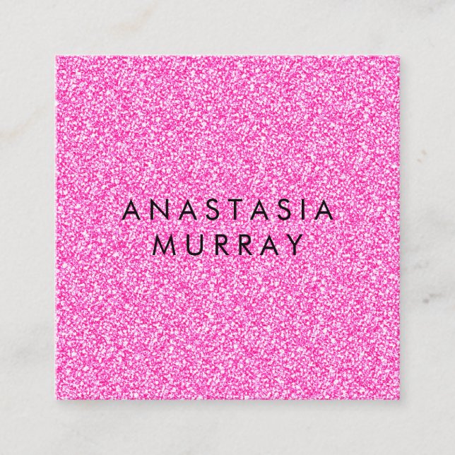 Chic, Girly & Glam Black Hot Pink Glitter Sparkles Square Business Card (Front)