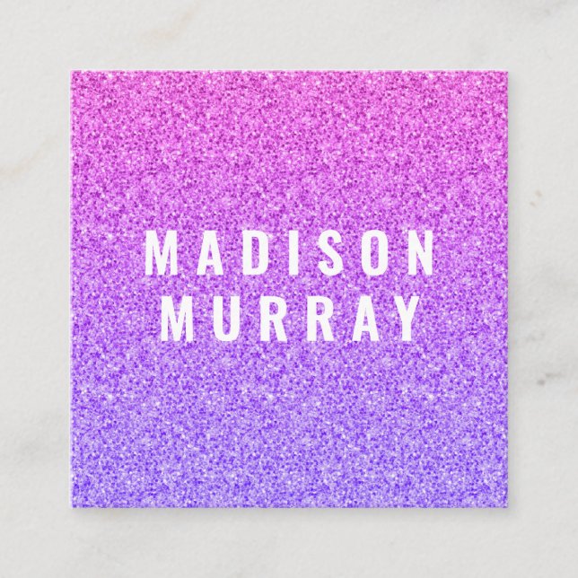 Chic, Girly & Glam Lilac Purple Glitter Ombre Square Business Card (Front)