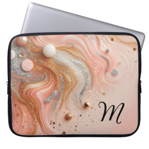 Chic girly glitter monogram pink silver gold laptop sleeve