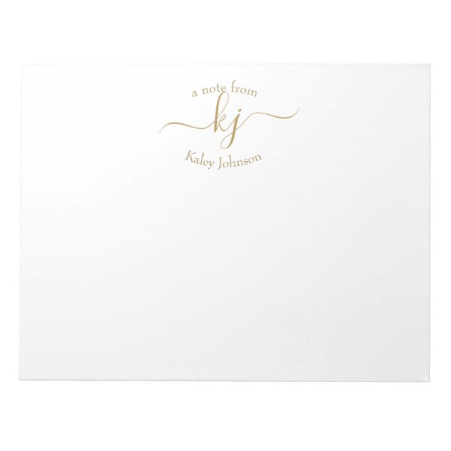 Chic Girly Gold White 2 Monogram Initial  Notepad (Front)