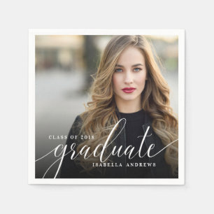 Chic Girly Hand Lettered Script Photo Graduation Napkin