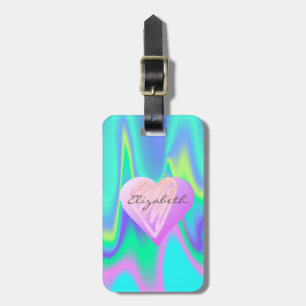 Chic Girly Hearts, Holographic- Personalised Luggage Tag