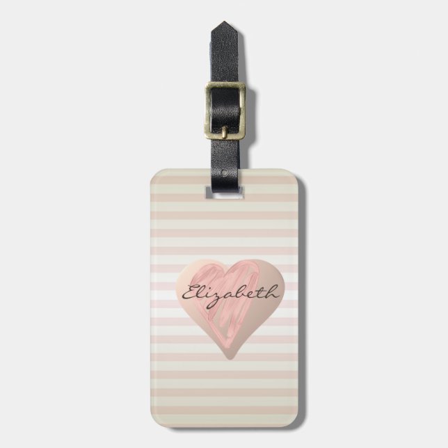 Chic Girly  Hearts ,Stripes - Personalised Luggage Tag (Front Vertical)