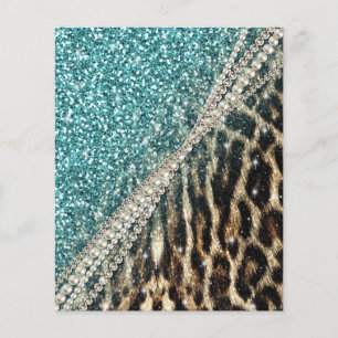 Chic Girly Leopard Print Blue Glitter Flyer