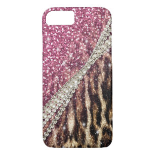 Chic Girly Leopard Print Pink Glitter iPhone 8/7 Case