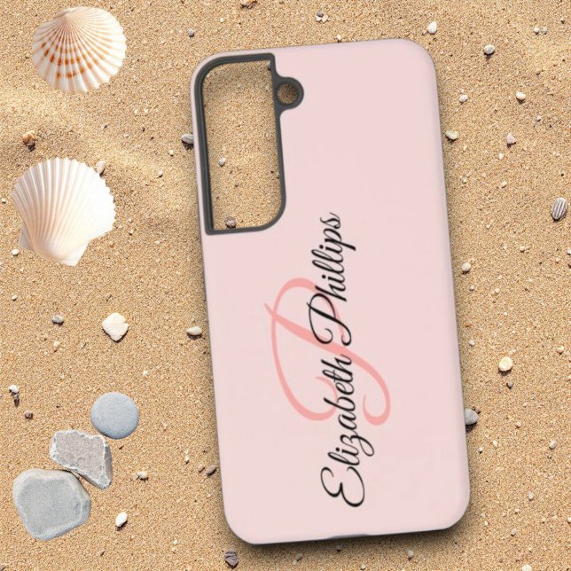Chic Girly Misty Rose  Monogram Letter Samsung Galaxy S22 Case (Samsung phone case with template monogram and name )