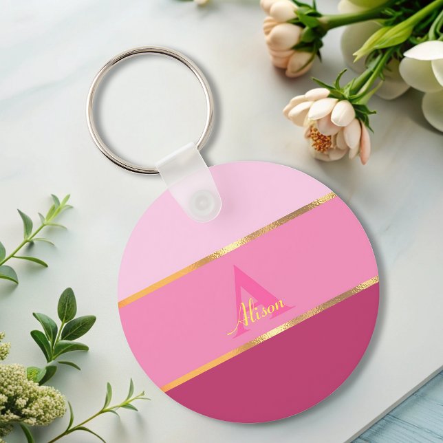 chic girly modern pink gold MONOGRAM name  Key Ring (Creator Uploaded)