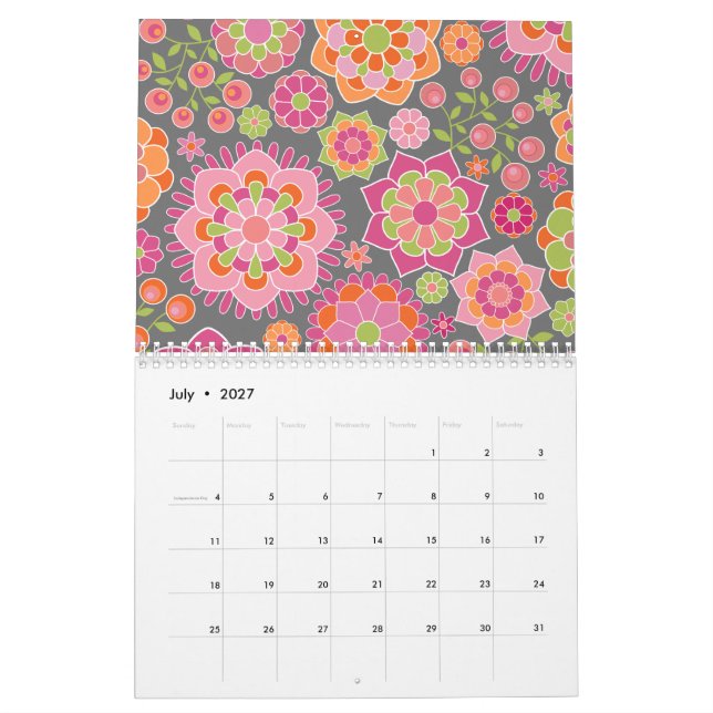 Chic Girly Patterns - You can change the date Calendar (Jul 2027)