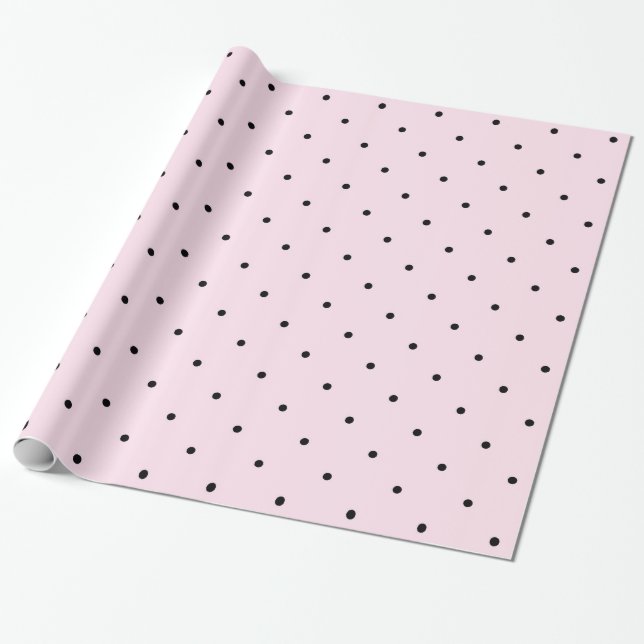 Chic Girly Pink and Black Polka Dots Wrapping Paper (Unrolled)
