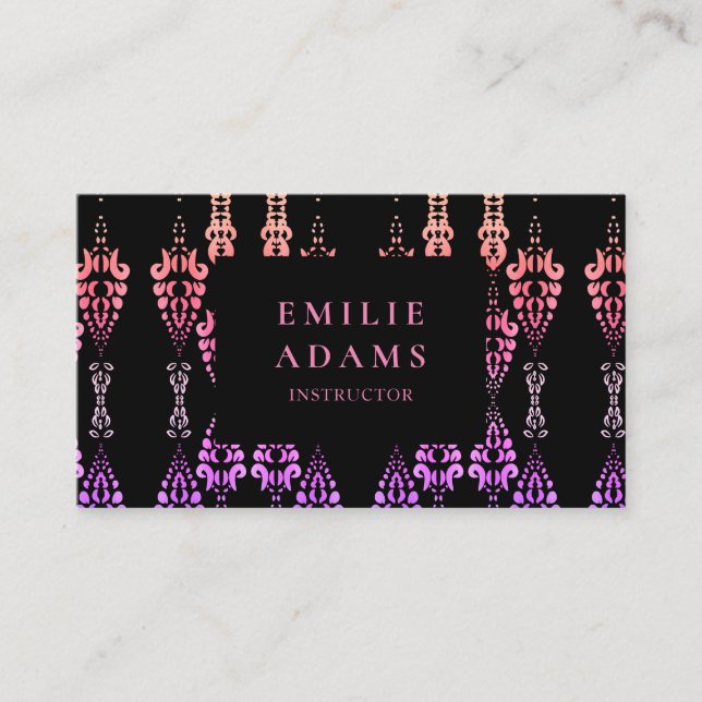 Chic Girly Pink and Purple Ornamental Business Card (Front)