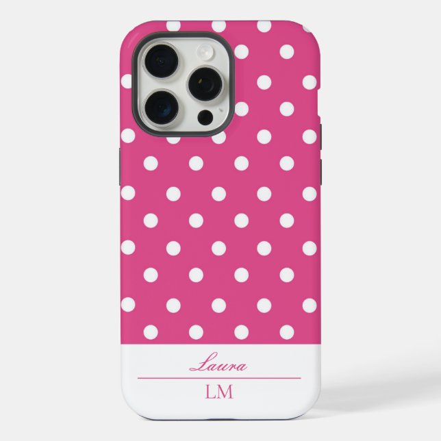 Chic Girly Pink and White Polka Dots Tough iPhone Case (Back)