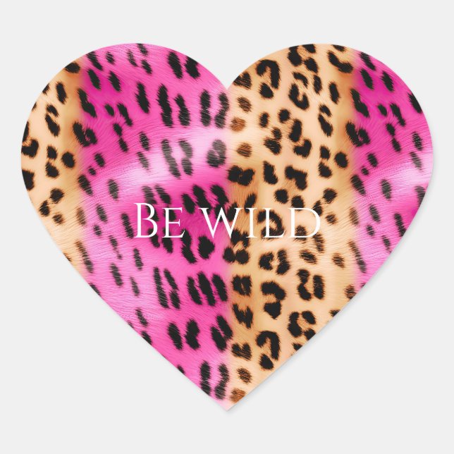 Chic Girly Pink Cream Leopard Print Heart Sticker (Front)