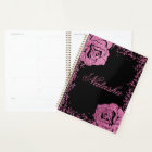 Chic Girly Pink Glitter Rose Black Personalised
