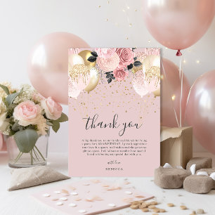 Chic Girly Pink & Gold Birthday  Thank You Card