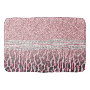 Chic Girly Pink Leopard animal print Glitter Image Bath Mat