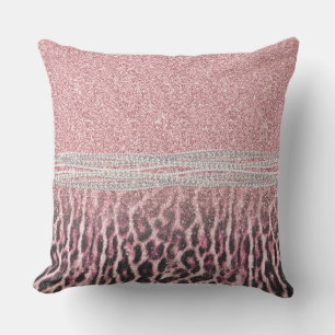 Chic Girly Pink Leopard animal print Glitter Image Cushion