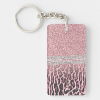 Chic Girly Pink Leopard animal print Glitter Image Key Ring