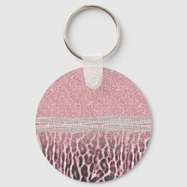 Chic Girly Pink Leopard animal print Glitter Image Key Ring (Front)