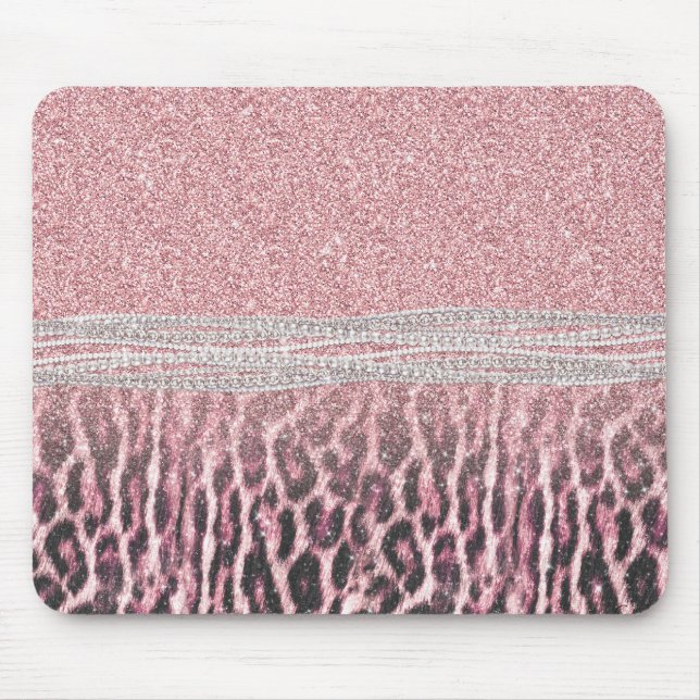 Chic Girly Pink Leopard animal print Glitter Image Mouse Pad (Front)