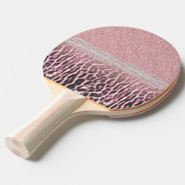 Chic Girly Pink Leopard animal print Glitter Image Ping Pong Paddle (Front Angle)