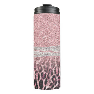 Chic Girly Pink Leopard animal print Glitter Image Thermal Tumbler