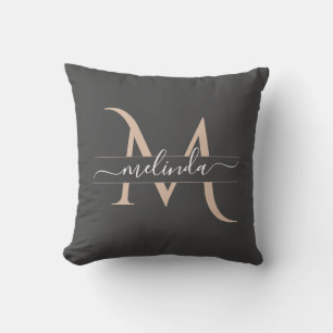 Chic Girly Pink Monogram Calligraphy Custom Name Cushion