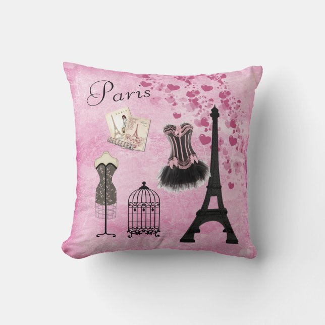 Chic Girly Pink Paris Fashion Cushion (Front)