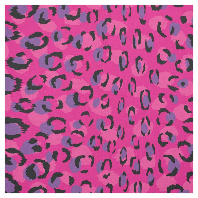Chic girly pink purple black cheetah print pattern fabric (Swatch)