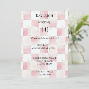 Chic Girly Pink Squares Birthday Invitation
