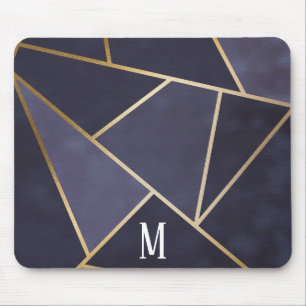 Chic Girly Purple & Gold Abstract Monogram Mouse Pad