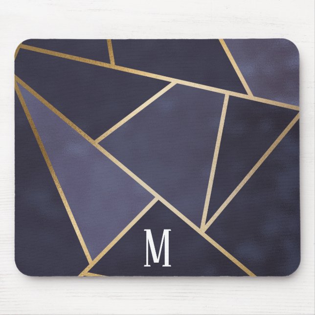 Chic Girly Purple & Gold Abstract Monogram Mouse Pad (Front)