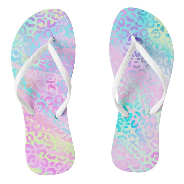 Chic Girly Rainbow Shimmer Leopard Print Thongs (Footbed)