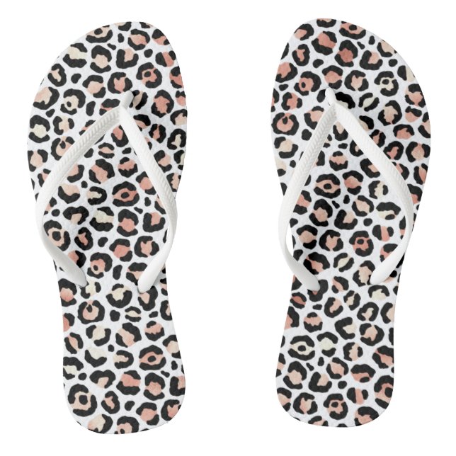 Chic Girly Rose Gold Leopard Print Thongs (Footbed)