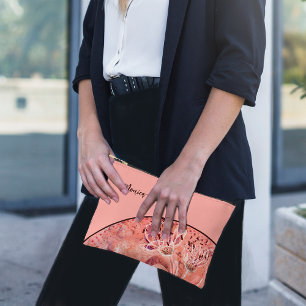 Chic Girly Salmon Pink Flowers Accessory Pouch