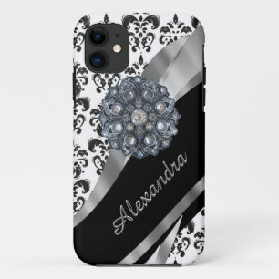Chic girly vintage damask personalised iPhone 11 case