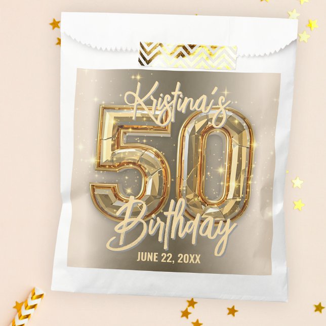 Chic Glam Gold and Diamond Accents 50th Birthday Favour Bag (Creator Uploaded)