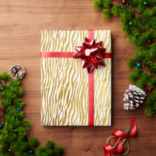 Chic Glam Gold White Zebra  Wrapping Paper