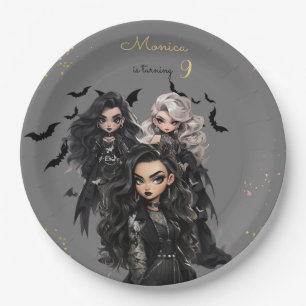 Chic glam gothic scary girl birthday party paper plate