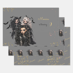 Chic glam gothic scary girl birthday party wrapping paper sheet