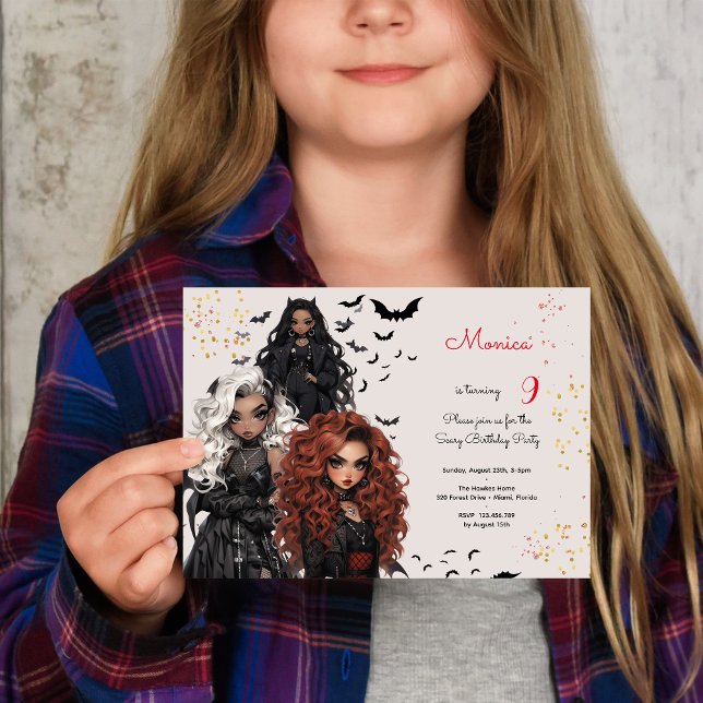Chic glam gothic scary girls birthday party invitation (Creator Uploaded)