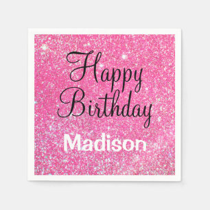Chic Glam Happy Birthday Hot Pink Glitter Sparkle Napkin