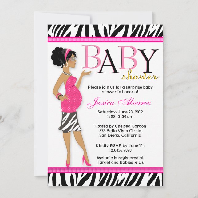 Chic Glam Modern Mum Pink Zebra Baby Shower Invitation (Front)