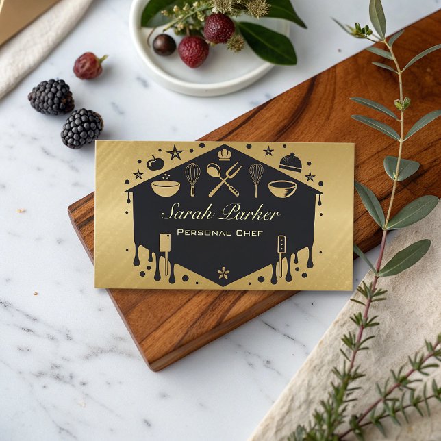 Chic glam Personal Chef Catering Gold Business Card (Creator Uploaded)